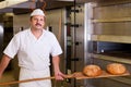 Male baker baking bread Royalty Free Stock Photo