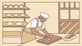 Male Baker Preparing Dough Balls in a Professional Bakery Kitchen, vector design Generative AI Royalty Free Stock Photo