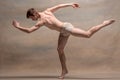 The male ballet dancer posing over gray background