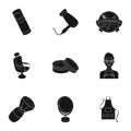 Male barber, symbol, clipper and other equipment for hairdressing.Barbershop set collection icons in black style vector