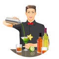 Male bartender making cocktail vector flat realistic picture