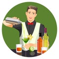 Male bartender making cocktail vector flat realistic picture