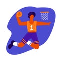 Male Basketball player with ball. Basketball player doing slam dunk. Creative hand drawn flat vector illustration on abstract Royalty Free Stock Photo