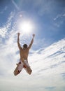 Male beach volleyball game player jump on hot sand Royalty Free Stock Photo