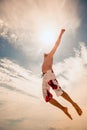 Male beach volleyball game player jump on hot sand Royalty Free Stock Photo