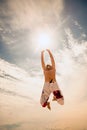 Male beach volleyball game player jump on hot sand Royalty Free Stock Photo