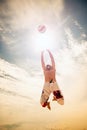 Male beach volleyball game player jump on hot sand Royalty Free Stock Photo