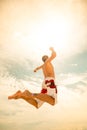 Male beach volleyball game player jump on hot sand Royalty Free Stock Photo