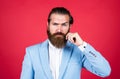 male beauty and fashion. handsome man with moustache. bearded mature hipster wear jacket. confident businessman has Royalty Free Stock Photo