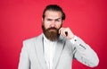 male beauty and fashion. handsome man with moustache. bearded mature hipster wear jacket. confident businessman has Royalty Free Stock Photo