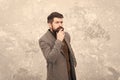 Male beauty standards. Menswear concept. Elegant and stylish hipster. Bearded man thinking outdoor. man autumn style Royalty Free Stock Photo