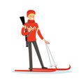 Male biathlete skier character, active sport lifestyle vector Illustration