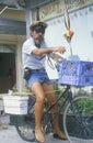 Male bicyclist resting in Key West, FL