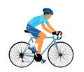 A male bicyclist riding a bicycle isolated against white background vector illustration. Sportsman in race. Giro, tour. Royalty Free Stock Photo