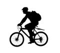 Male bicyclist riding a bicycle vector silhouette illustration isolated on white. Sportsman biker in race. Boy enjoy in bike drive Royalty Free Stock Photo