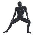 Male black athlete mannequin in a crouching pose on a white background. 3d rendering. Front view