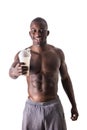 Male black bodybuilder wearing white tanktop