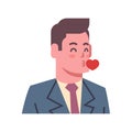 Male Blow Kiss Emotion Icon Isolated Avatar Man Facial Expression Concept Face