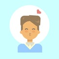 Male Blow Kiss Emotion Profile Icon, Man Cartoon Portrait Happy Smiling Face