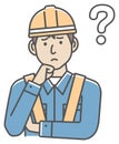 Male blue collar worker gesture illustration | thinking, question, confusion