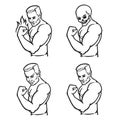 Male bodybuilder flexing his biceps. Outline silhouette. Design element. Vector illustration isolated on white background. Royalty Free Stock Photo