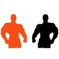 Male bodybuilder silhouette orange and black, on white backgro