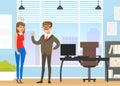 Male Boss Gives Instructions to Disgruntled Woman Employee, Conflict between Office People Vector Illustration