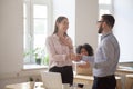 Male boss handshaking employee congratulating with promotion Royalty Free Stock Photo