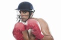 Male boxer practicing boxing