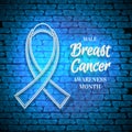 Male Breast Cancer Awareness Month Emblem, White Ribbon Symbol