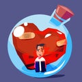 Male with broken and old heart in glass bottle. sad emotional concept - vector Royalty Free Stock Photo