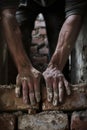 a male builder builds a brick wall Royalty Free Stock Photo