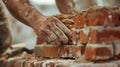 a male builder builds a brick wall Royalty Free Stock Photo