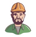 Male builder in helmet on a white background. upper half of the body.
