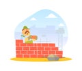 Male Builder Laying Bricks in Wall, Construction Worker Character Vector Illustration Royalty Free Stock Photo