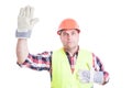 Male builder swearing or making oath