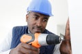 male builder using drill Royalty Free Stock Photo