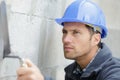male builder working with cement block Royalty Free Stock Photo