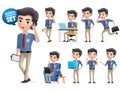 Male business character calling vector set. Standing business man characters calling and talking with mobile phone. Royalty Free Stock Photo