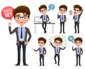 Male business characters set. Businessman professional character talking, standing and thinking.