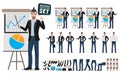 Male business characters vector set. Creative artist or designer showing business presentation Royalty Free Stock Photo