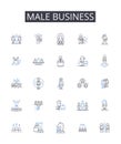 Male business line icons collection. Masculine enterprise, Men's commerce, Gentlemen's industry