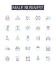 Male business line icons collection. Masculine enterprise, Men's commerce, Gentlemen's industry