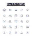 Male business line icons collection. Masculine enterprise, Men's commerce, Gentlemen's industry