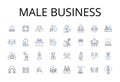 Male business line icons collection. Masculine enterprise, Men's commerce, Gentlemen's industry