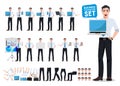 Male business person vector character creation set with young professional man holding laptop