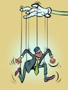 male businessman puppet on ropes, control and management, boss and subordinate office clerk