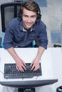 Male call centre operator doing his job top view Royalty Free Stock Photo