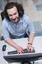 Male call centre operator doing his job top view Royalty Free Stock Photo