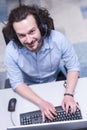 Male call centre operator doing his job top view Royalty Free Stock Photo